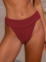 Wine Red Ribbed High Cut Bikini Bottom