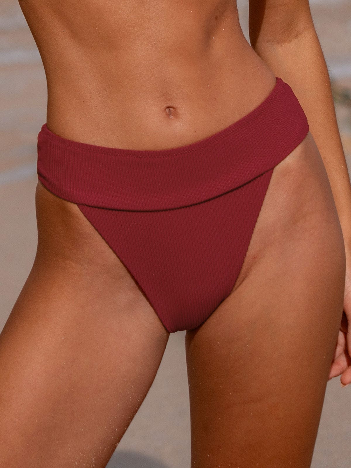 women-knitted-nylon-blended-bikini-bottoms-sustainable-bikinis-f8ozmr Wine Red Ribbed High Cut Bikini Bottom - Image 1