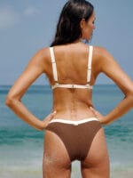 Brown Contrast Trim V-Cut Bikini Bottom - Image 2