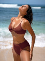 Brown Ribbed Seam Full Coverage Bikini Bottom - Image 4