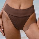 Dark Coffee Ribbed High Cut Bikini Bottom