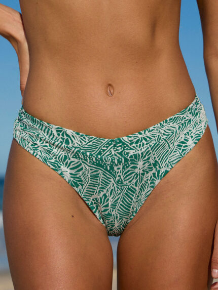 Green Print Textured Bikini Bottom