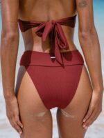 Wine Red Ribbed High Cut Bikini Bottom - Image 7