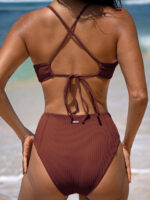 Brown Ribbed Seam Full Coverage Bikini Bottom - Image 2