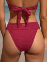 Red Textured Wide Waistband Bikini Bottom - Image 2