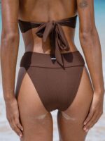 Dark Coffee Ribbed High Cut Bikini Bottom - Image 2
