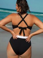 Black Contrast V Cut Plus Size Bikini Bottom - Image 2