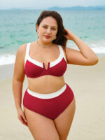 Red Contrast High-Waist Plus Size Bikini Bottom - Image 3
