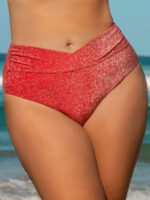 Red Lurex V Cut Plus Size Bikini Bottom