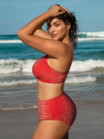 Red Lurex Full Coverage Plus Size Bikini Bottom - Image 4