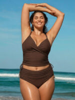 Coffee Ruched Plus Size Bikini Bottom - Image 3