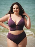 Purple Textured V Cut Plus Size Tankini Bottom - Image 3