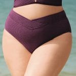 Purple Textured V Cut Plus Size Tankini Bottom