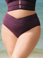 Purple Textured V Cut Plus Size Tankini Bottom