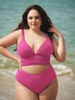 Pink Textured V Cut Plus Size Tankini Bottom - Image 3