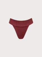 Wine Red Ribbed High Cut Bikini Bottom - Image 9