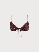 Brown Print Polka Dot Tie-Front Bikini Top - Image 7