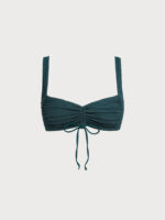 Dark Green Textured Drawstring Bikini Top - Image 6