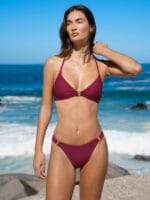 ECONYL® Wine Red O-Ring Bikini Top - Image 5