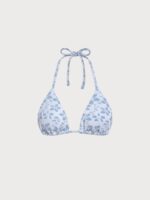 Light Blue Textured Floral Halter Bikini Top - Image 6