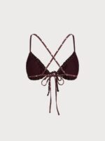Brown Print Polka Dot Tie-Front Bikini Top - Image 8