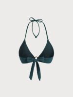 Dark Green Textured Halter Bikini Top - Image 9