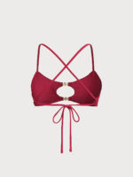 Wine Red Textured Cutout Accented Bikini Top - Image 7