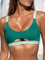 Green Contrast Trim Bikini Top