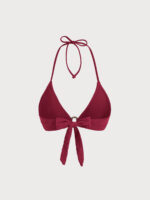 Red Textured Halter O-Ring Bikini Top - Image 7