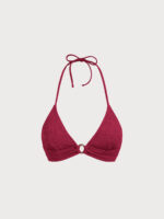 Red Textured Halter O-Ring Bikini Top - Image 6