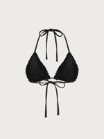 Black Ruffled Halter Triangle Bikini Top - Image 9