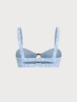 Light Blue Floral Textured Cutout O-Ring Bikini Top - Image 8