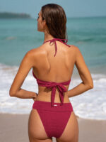 Red Textured Halter O-Ring Bikini Top - Image 2