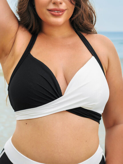 Black & White Triangle Plus Size Bikini Top