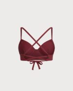 Wine Red Ruched Plus Size Bikini Top - Image 6