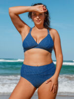 Blue Lurex X Cross Plus Size Bikini Top