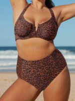 Leopard Print V Notch Plus Size Bikini Top - Image 8
