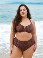 Leopard Print V Notch Plus Size Bikini Top - Image 4