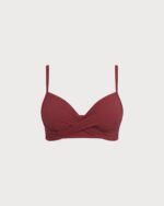 Wine Red Ruched Plus Size Bikini Top - Image 5