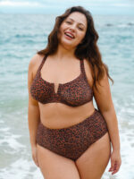 Leopard Print V Notch Plus Size Bikini Top - Image 3