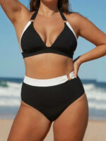 Black Strappy Halter Plus Size Bikini Top - Image 3