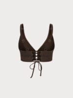Dark Coffee Textured V Neck Plus Size Tankini Top - Image 7