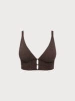 Dark Coffee Textured V Neck Plus Size Tankini Top - Image 6