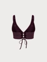 Purple Textured V Neck Plus Size Tankini Top - Image 7