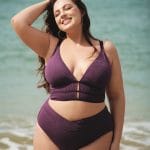 Purple Textured V Neck Plus Size Tankini Top