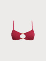 Wine Red Textured Cutout Accented Bikini Top - Image 6