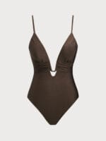 Dark Coffee V-Notch One-Piece Swimsuit - Image 5