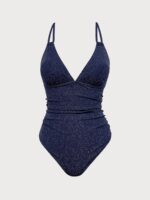 Blue Lurex V-Neck One Piece Swimwear - Image 8