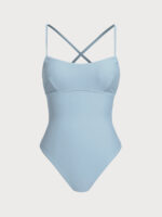 Light Blue Ribbed Cross Back One-Piece Swimsuit - Image 7