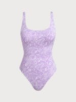 Purple Print Textured One-Piece Swimsuit - Image 6
